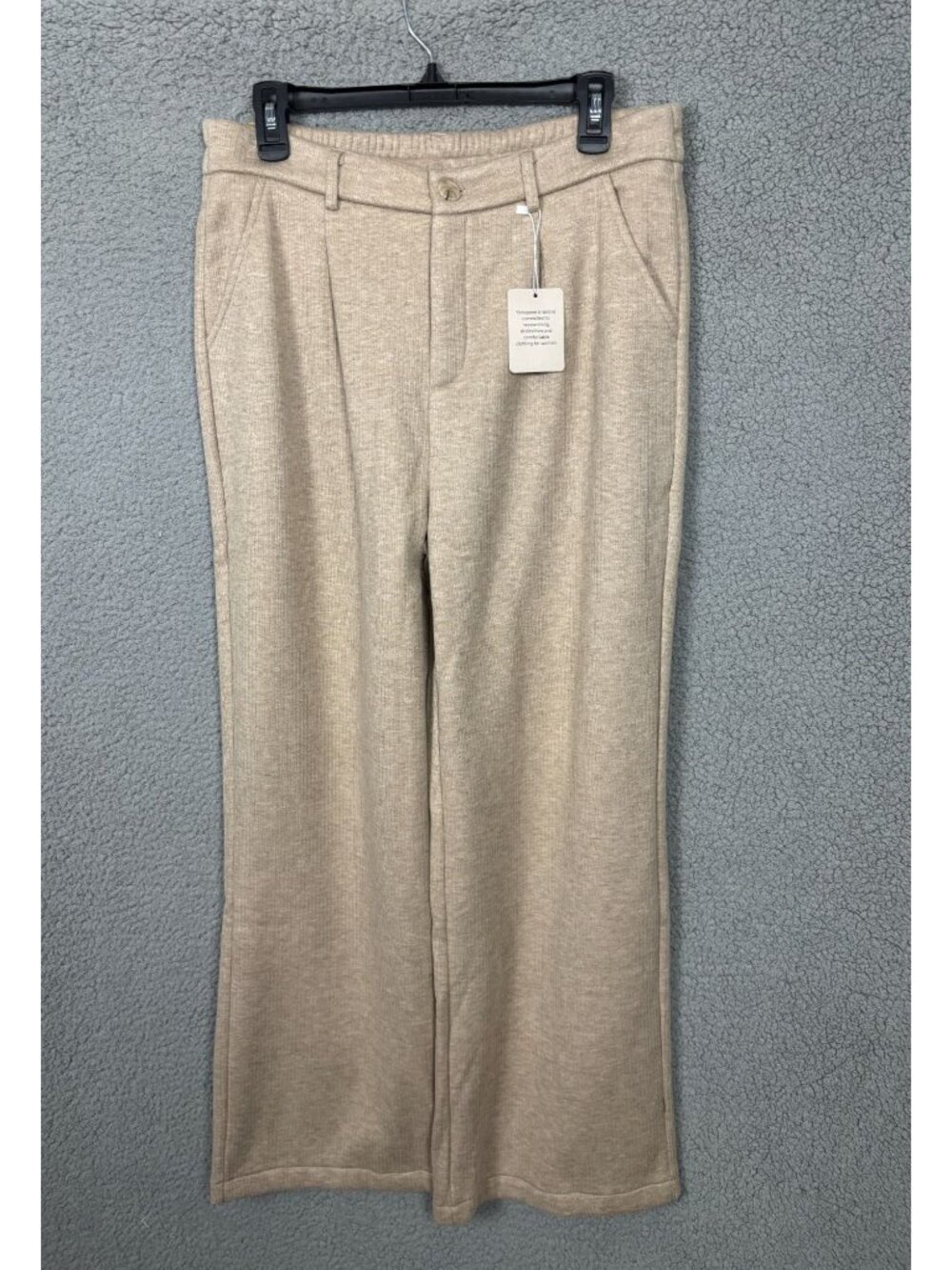 Yehopere Women's Fleece Lined Flannel Wide Leg Dressy Pants Beige Size XL NWTs